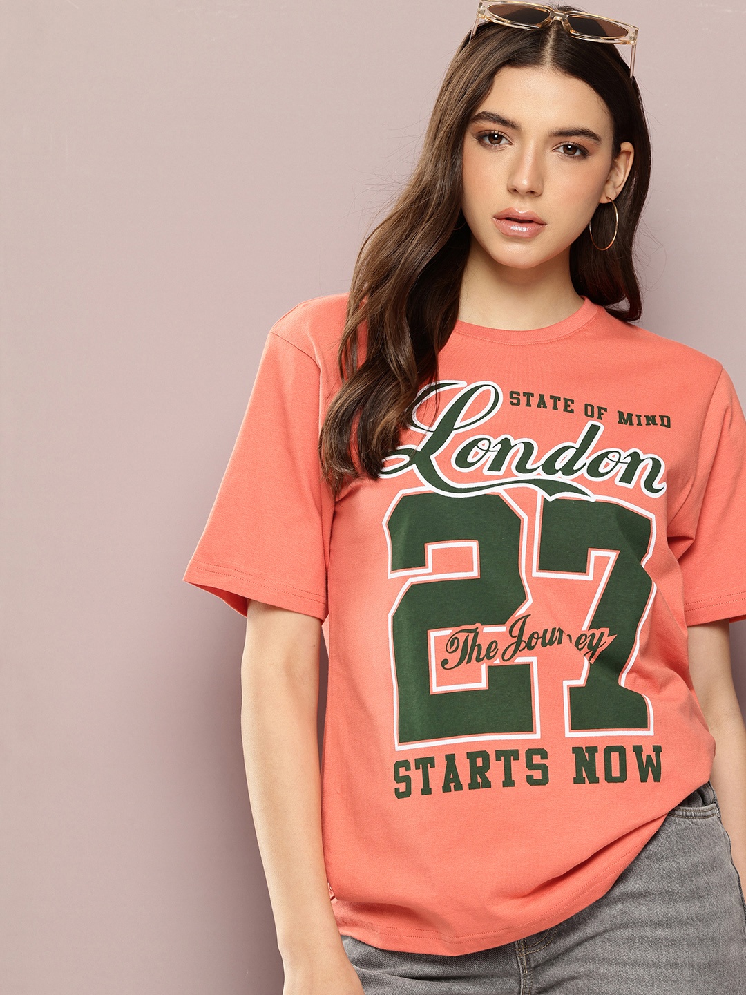 

DILLINGER Oversized Varsity Printed T-shirt, Coral