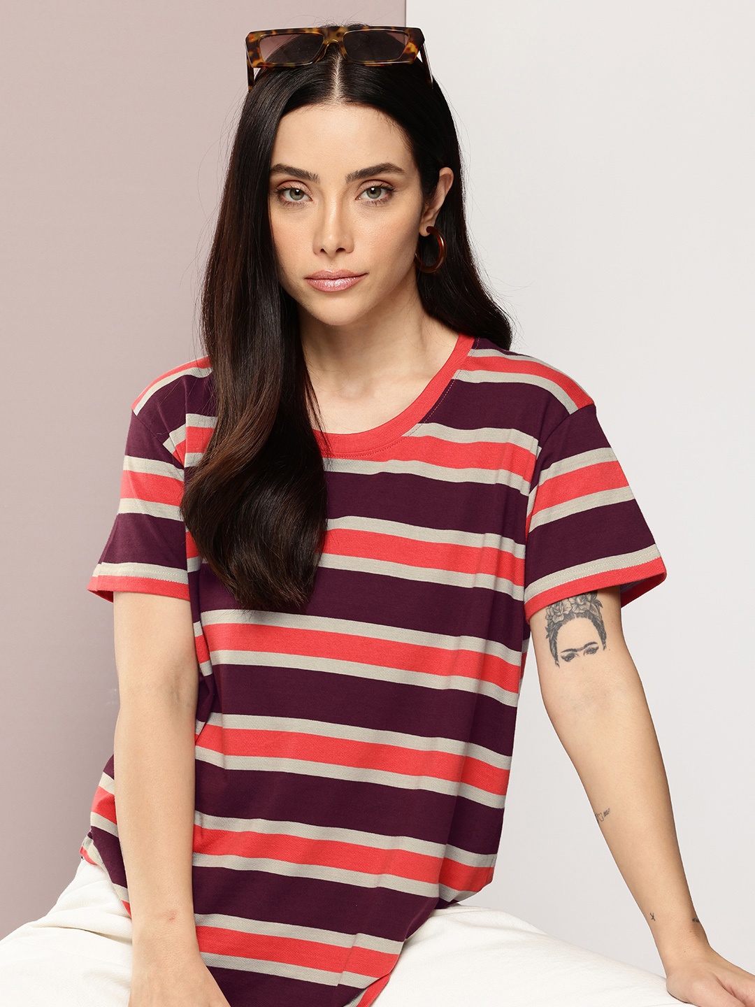 

DILLINGER Boxy Yarn Dyed T-shirt, Burgundy
