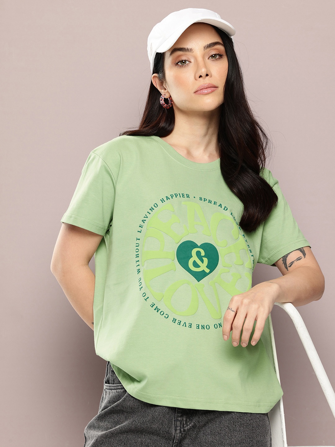 

DILLINGER Women Printed Boxy T-shirt, Green