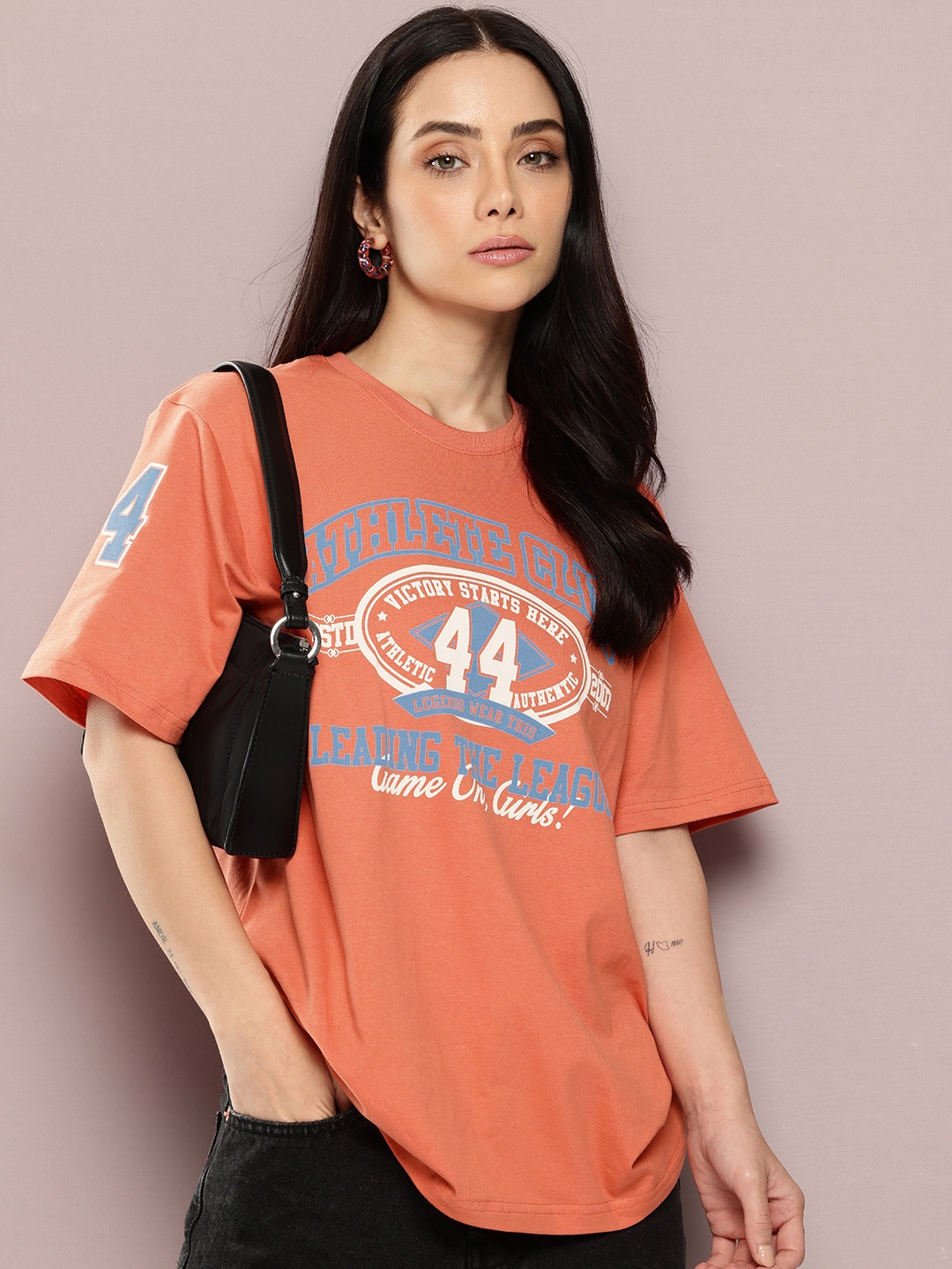 

DILLINGER Oversized Varsity Printed T-shirt, Coral