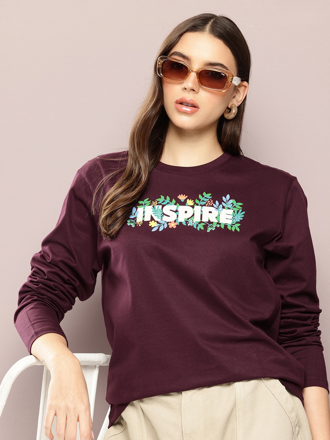 

DILLINGER Long Sleeve Oversized Printed T-shirt, Burgundy