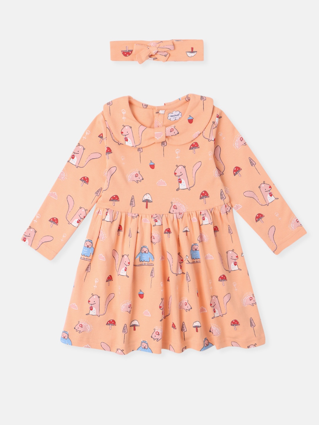 

Nauti Nati Print Peter Pan Collar Fit & Flare Dress, Peach