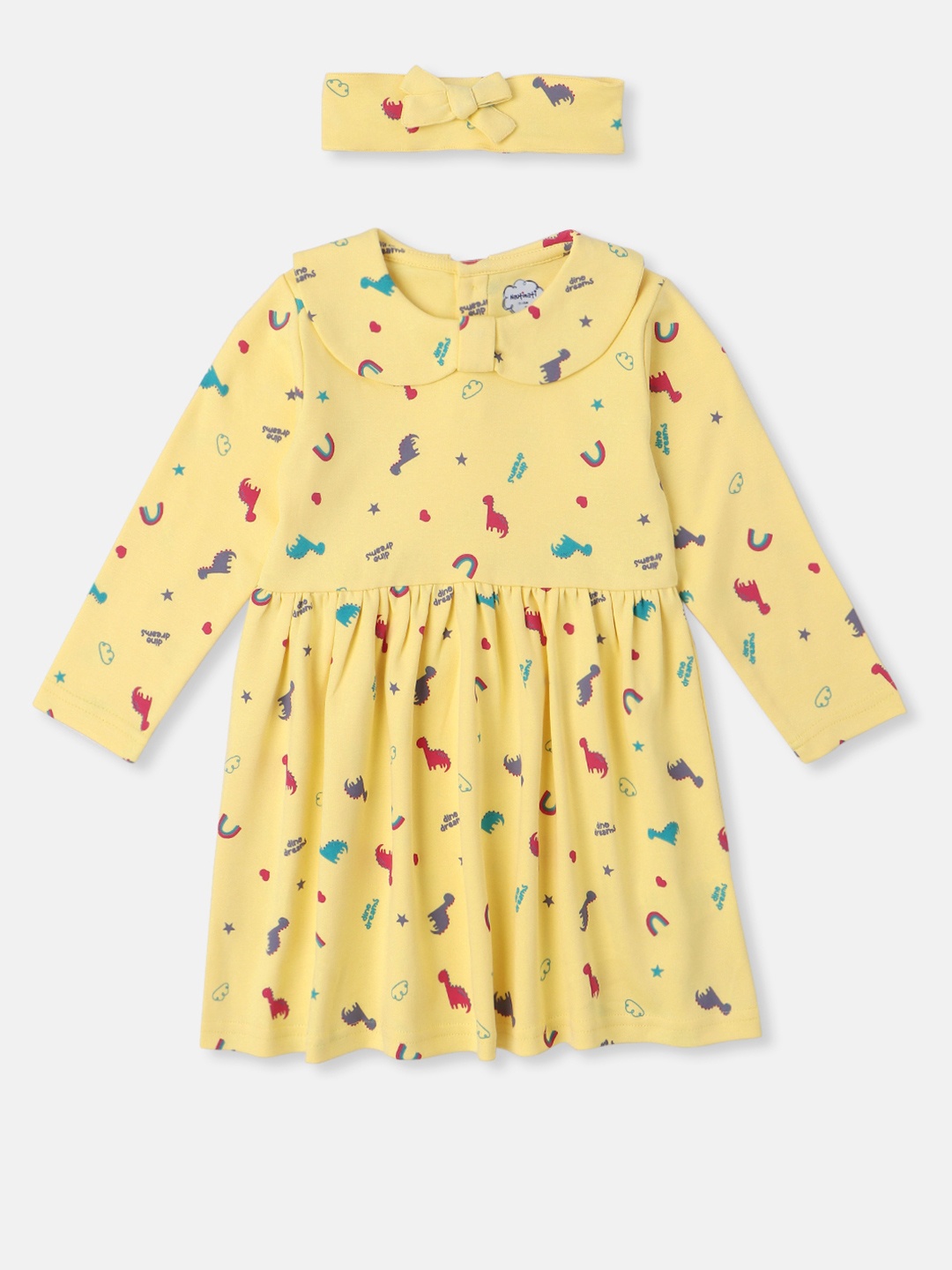 

Nauti Nati Print Peter Pan Collar Fit & Flare Dress, Yellow