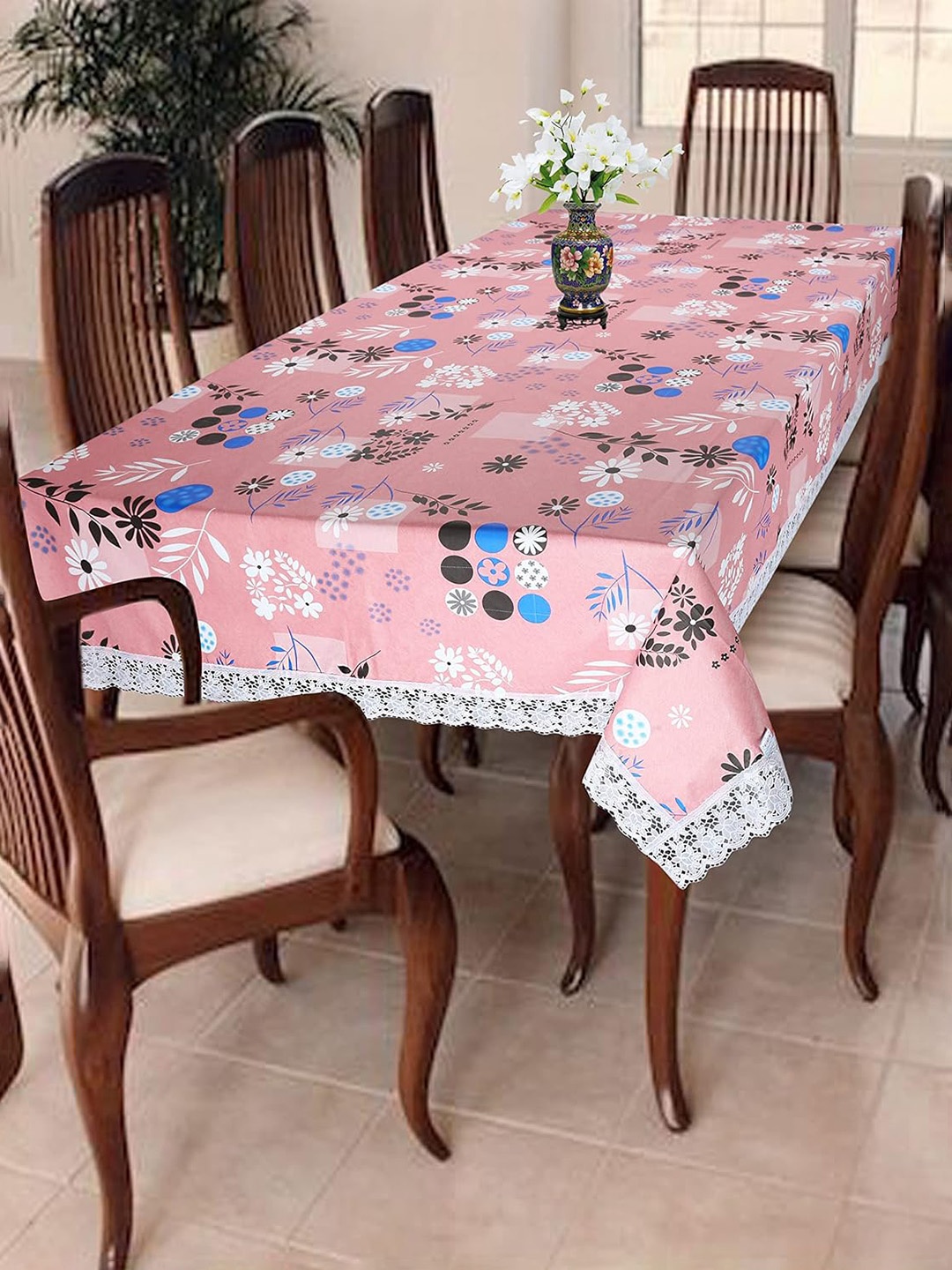 

Homerz Pink Floral Waterproof Plastic 6-Seater Table Cover