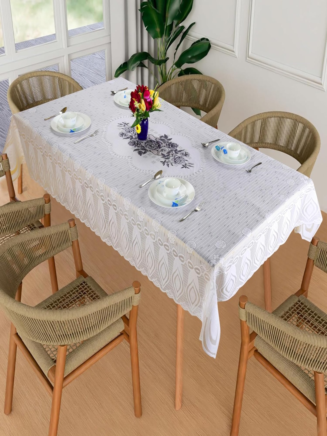 

Homerz Grey Floral Cotton 6-Seater Table Cover