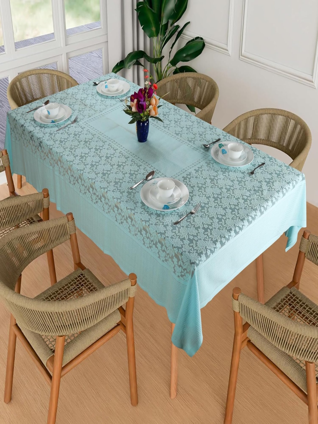 

Homerz Blue Floral Cotton 6-Seater Table Cover