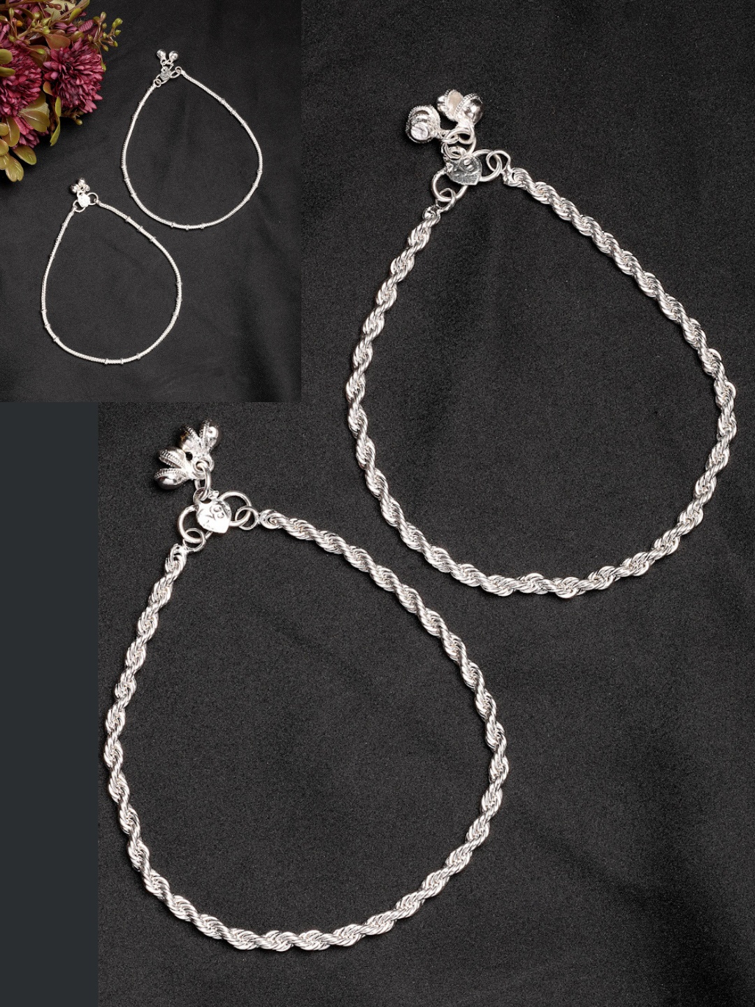 

Anouk Women Pair of 2 Silver-Plated Anklets