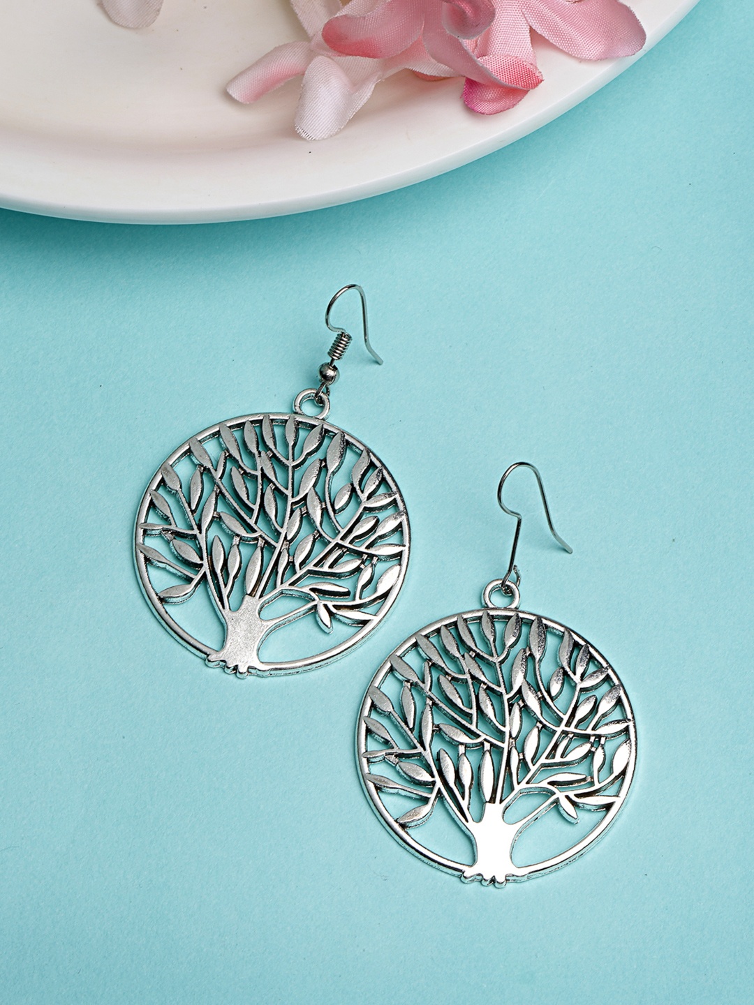 

Anouk Women Silver-Toned Circular Shape German Silver Oxidised Drop Earrings