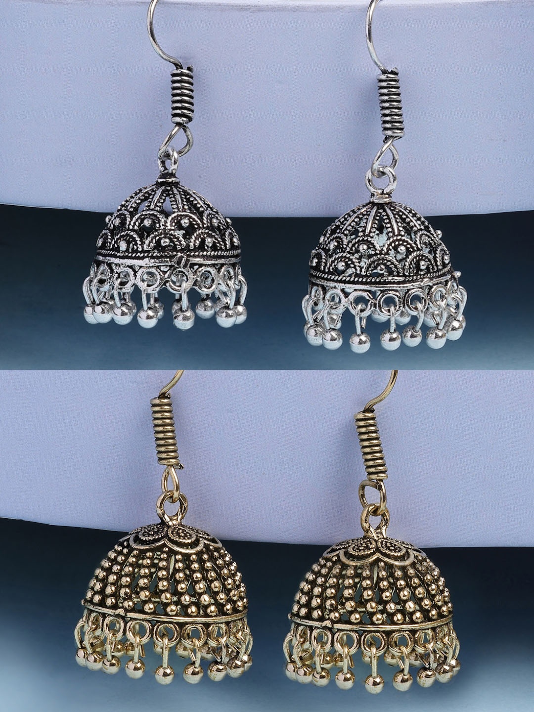 

Anouk Women Set of 2 Oxidised German Silver Jhumka Earrings, Multi