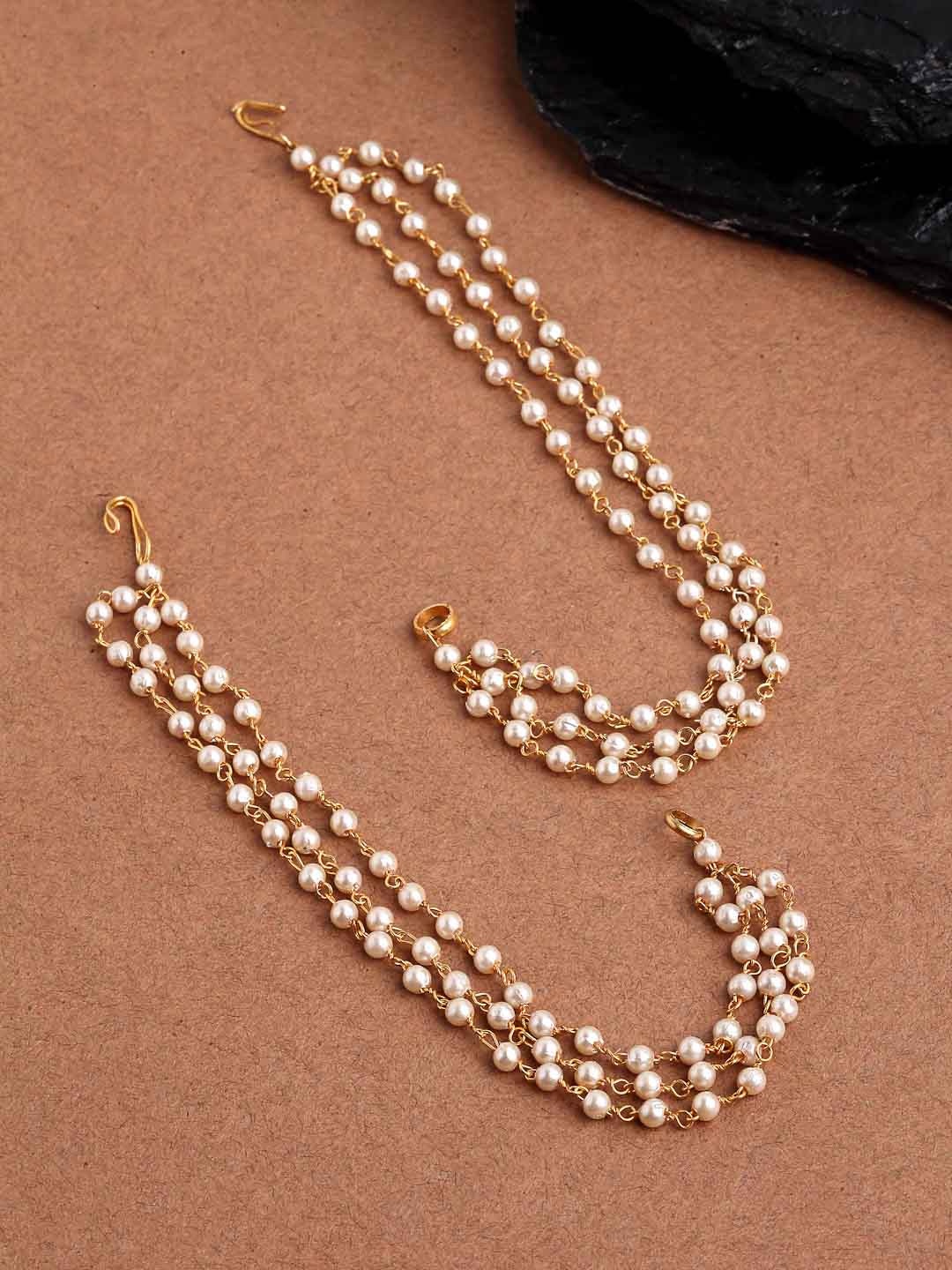 

Anouk Pearl Studded Classic Gold-Plated 3 Line Ear Chain Ear Cuff
