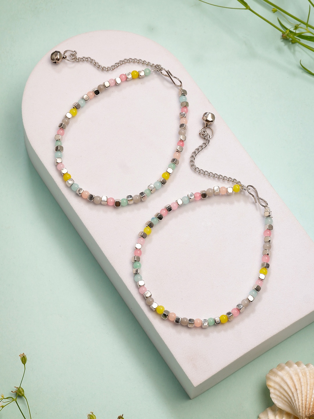 

Anouk Women's Multi-Coloured Artificial Beads Anklet, Silver