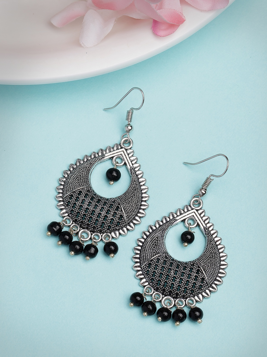 

Anouk Women Silver Plated Artificial Beads German Silver Oxidised Chandbali Earrings