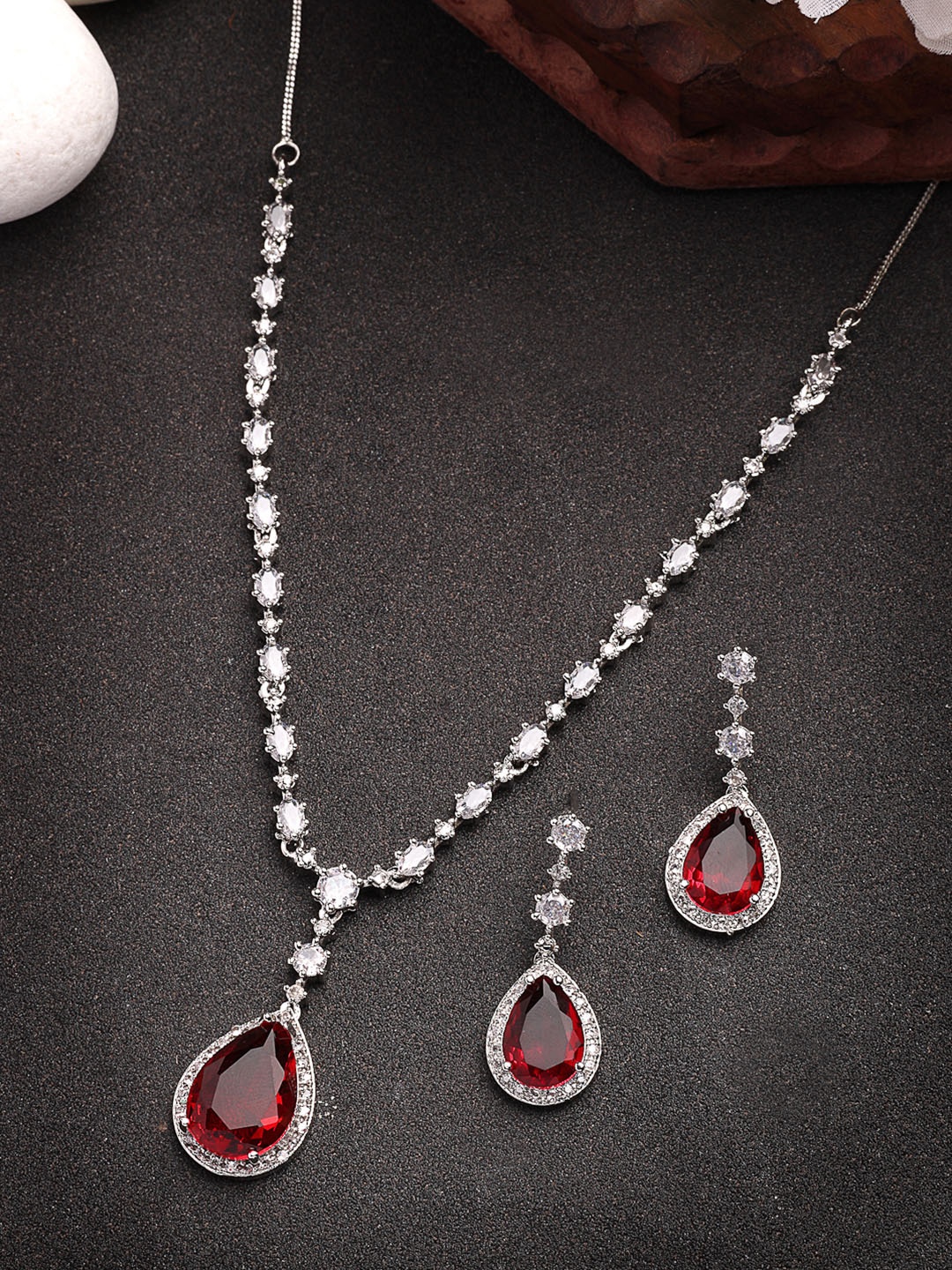 

Anouk Women's Silver-Plated Red American Diamond-Studded Handcrafted Jewellery Set
