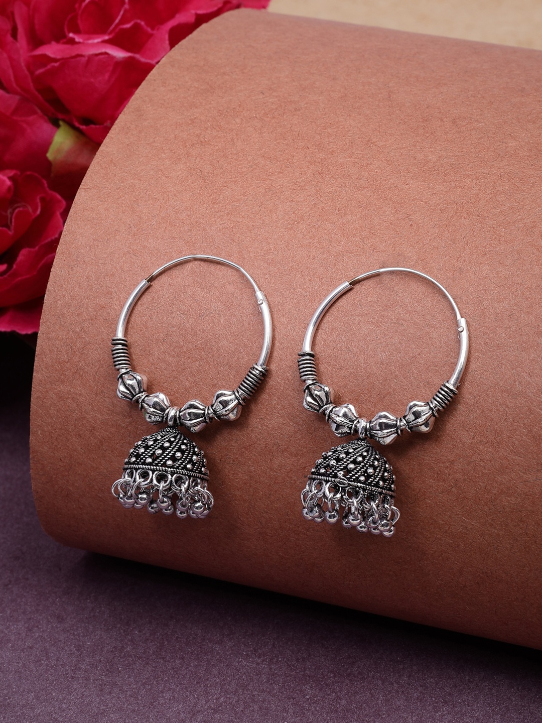 

Anouk Women Ethnic Silver Plated Oxidised Circle Jhumka Earrings