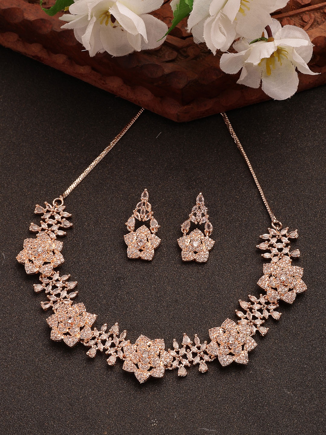 

Anouk Women's Rose Gold-Plated American Diamond-Studded Handcrafted Jewellery Set