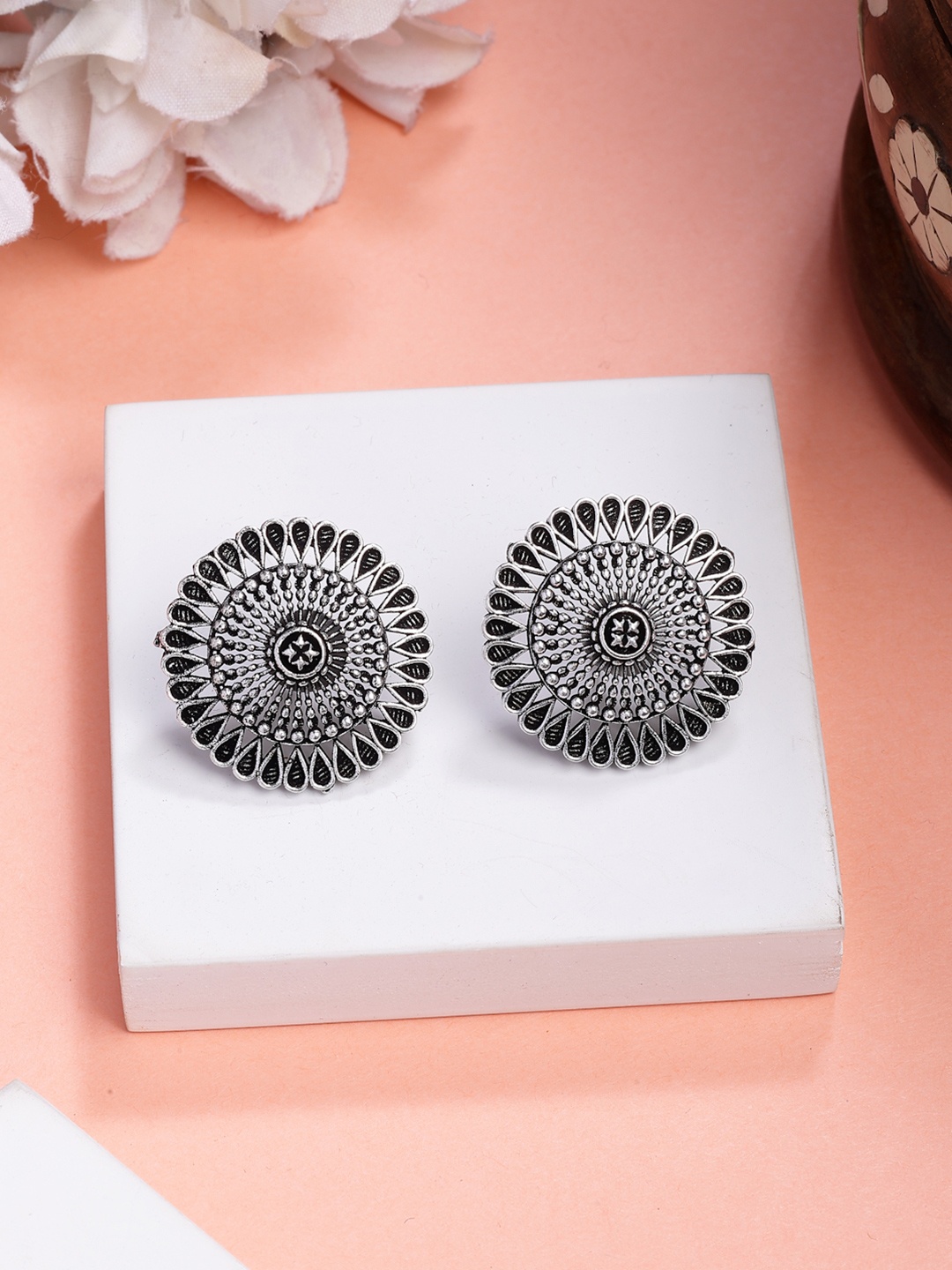

Anouk Women Oxidised Silver Plated Round Shape Stud Earrings