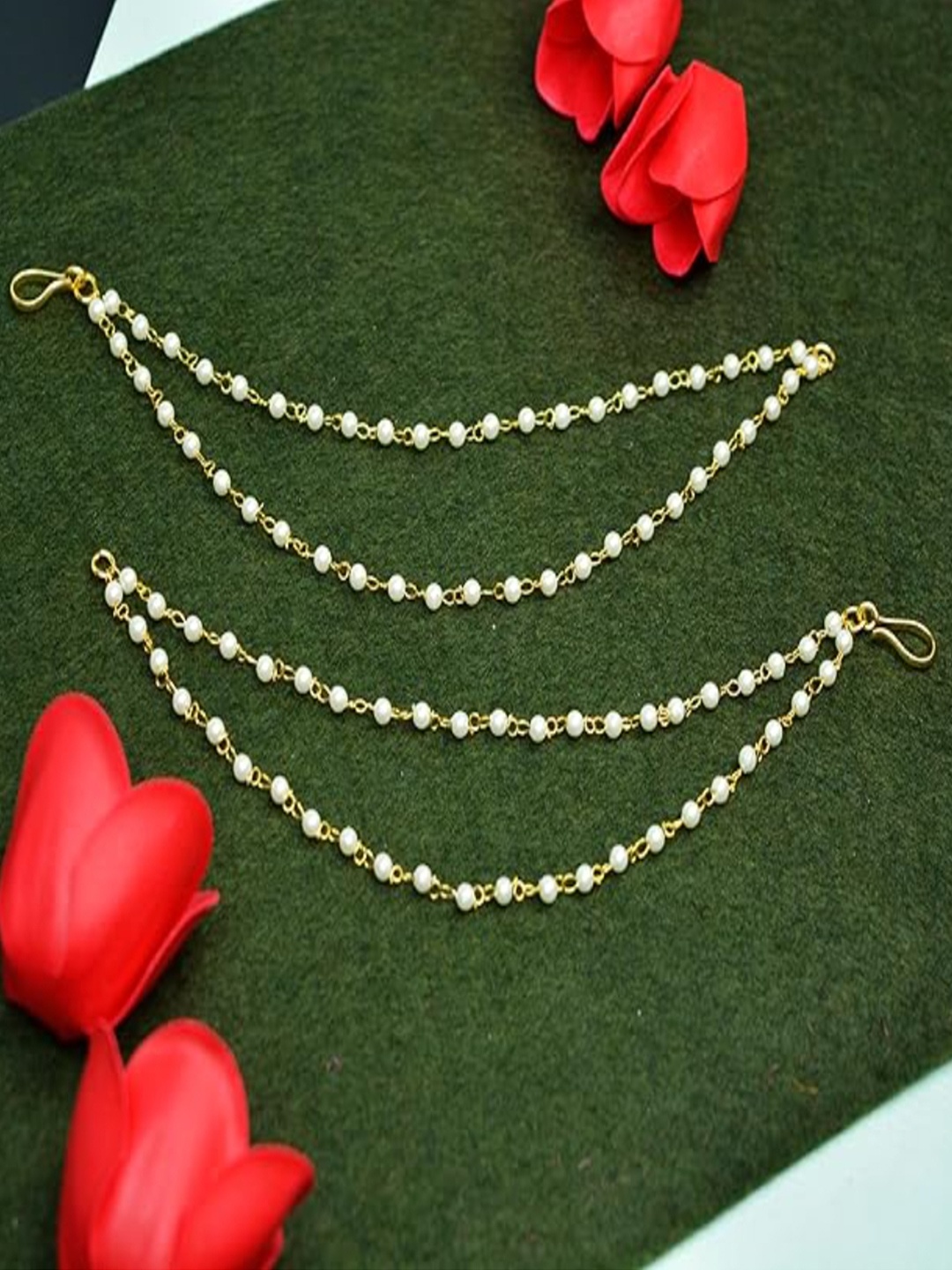 

Anouk Pearl Studded Classic Gold-Plated 2 Line Ear Chain Ear Cuff