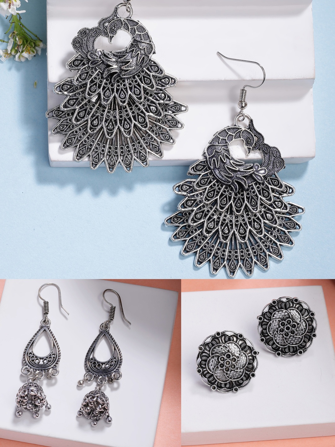 

Anouk Women Set of 3 Silver Plated Oxidised Fashion Traditional Earrings