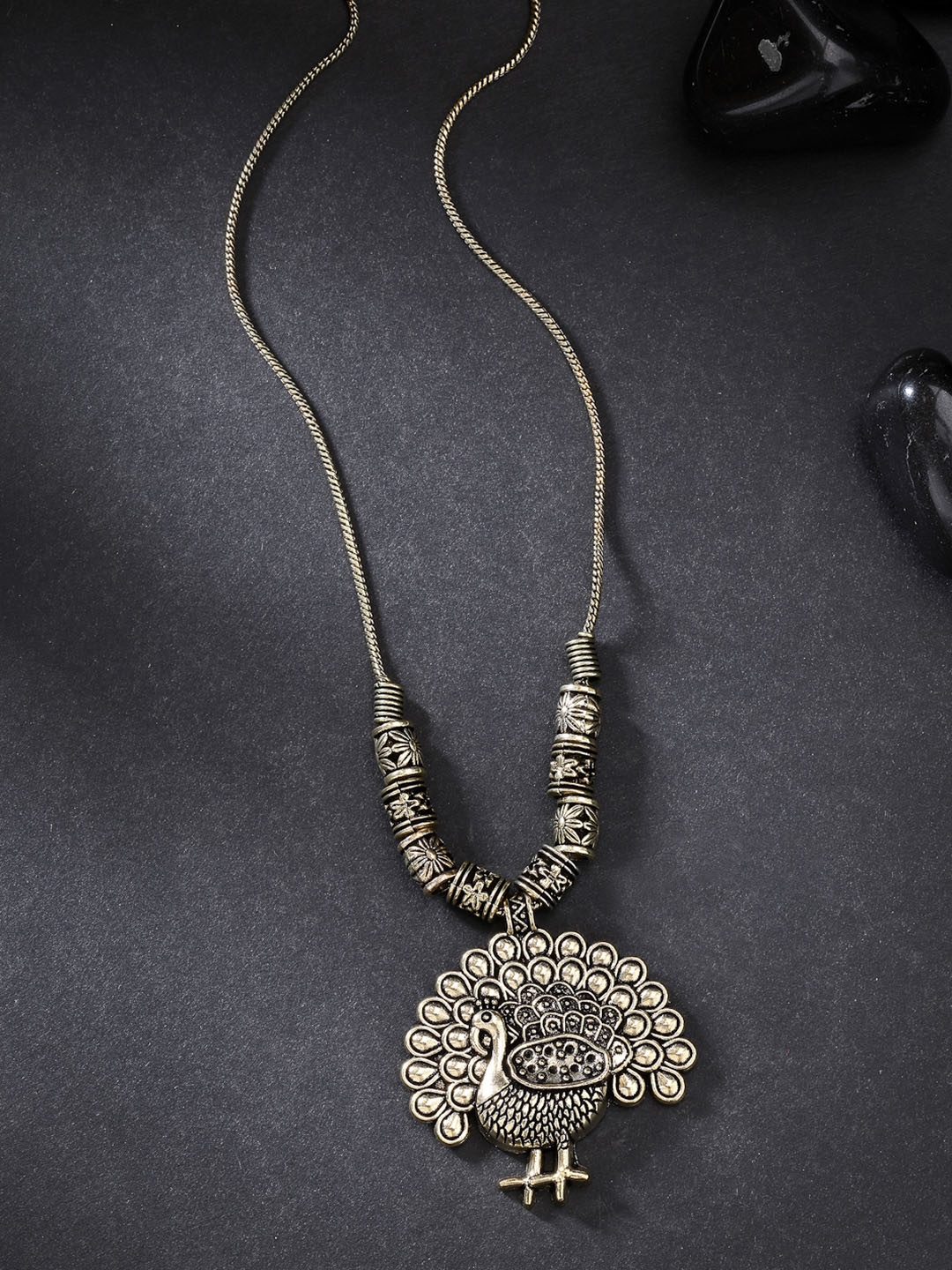 

Anouk Women Gold-Plated Peacock Design Pendant with Chain, Silver