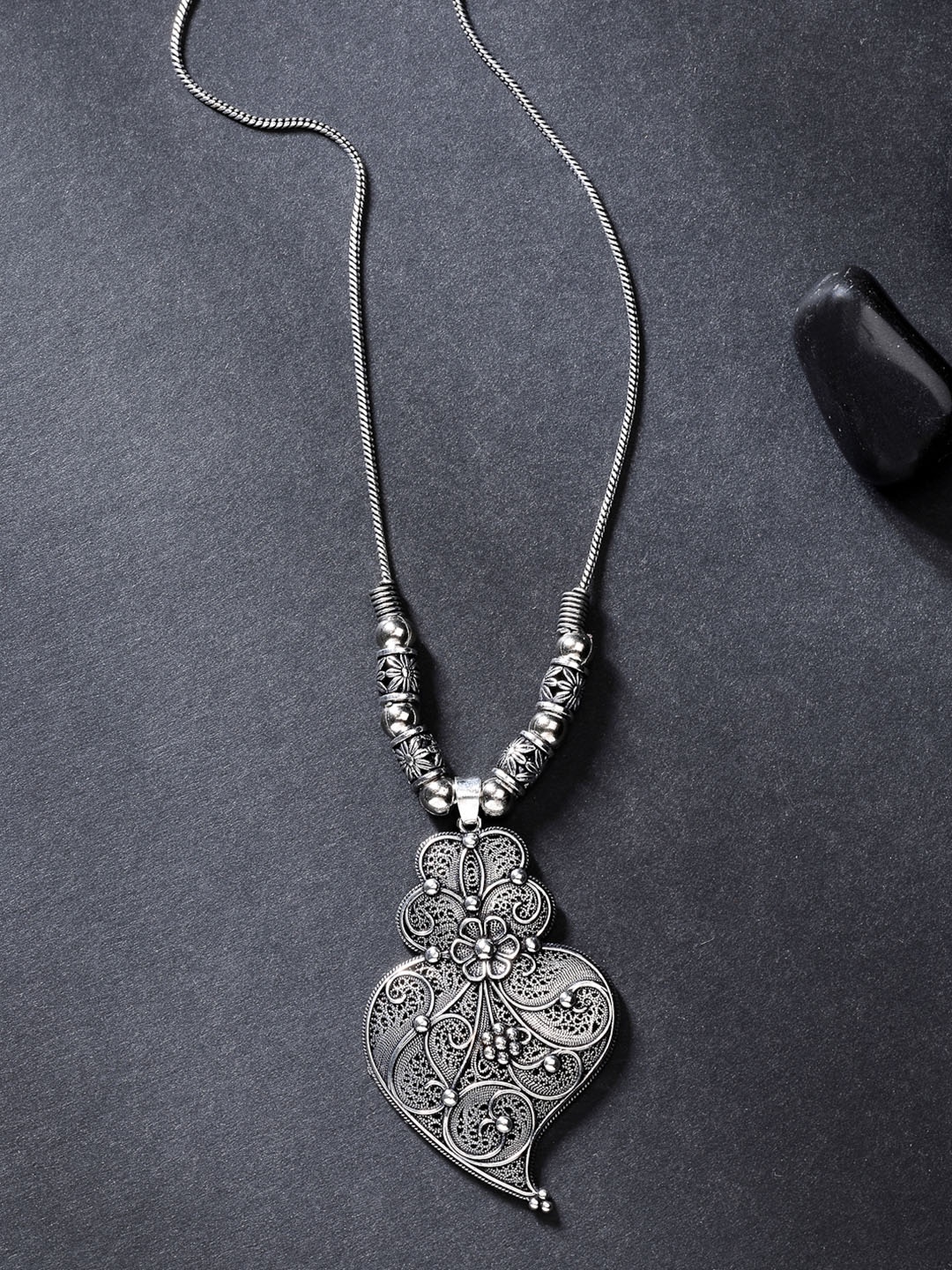 

Anouk Women Silver-Toned German Silver Oxidised Pendant with Chain