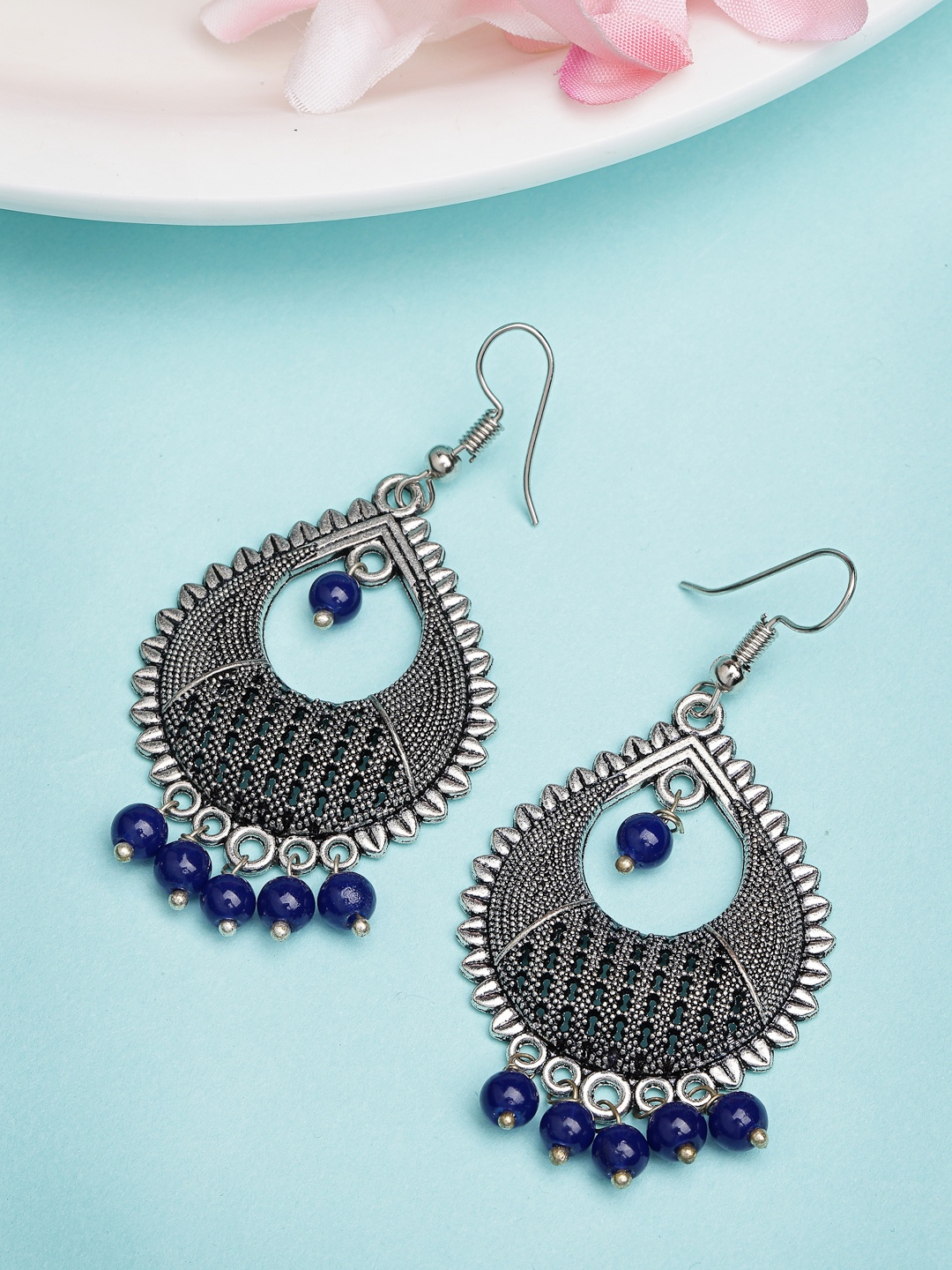 

Anouk Women Silver-Plated Artificial Beads German Silver Oxidised Chandbali Earrings