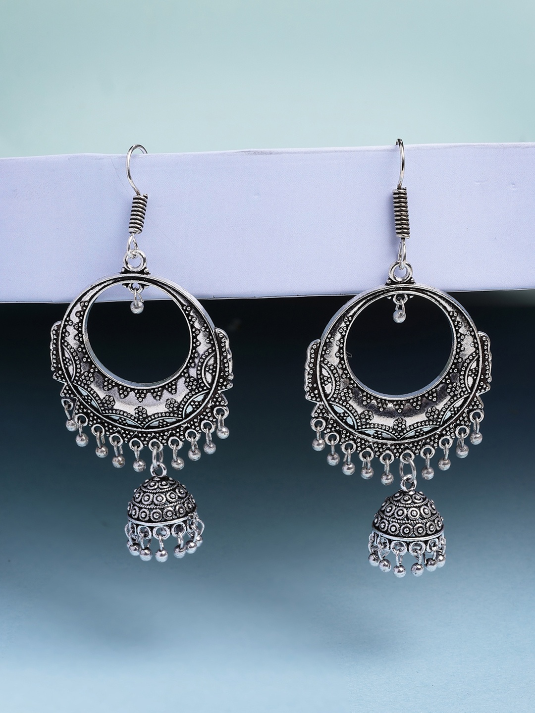 

Anouk Women Unique Silver Plated German Silver Jhumka Earrings