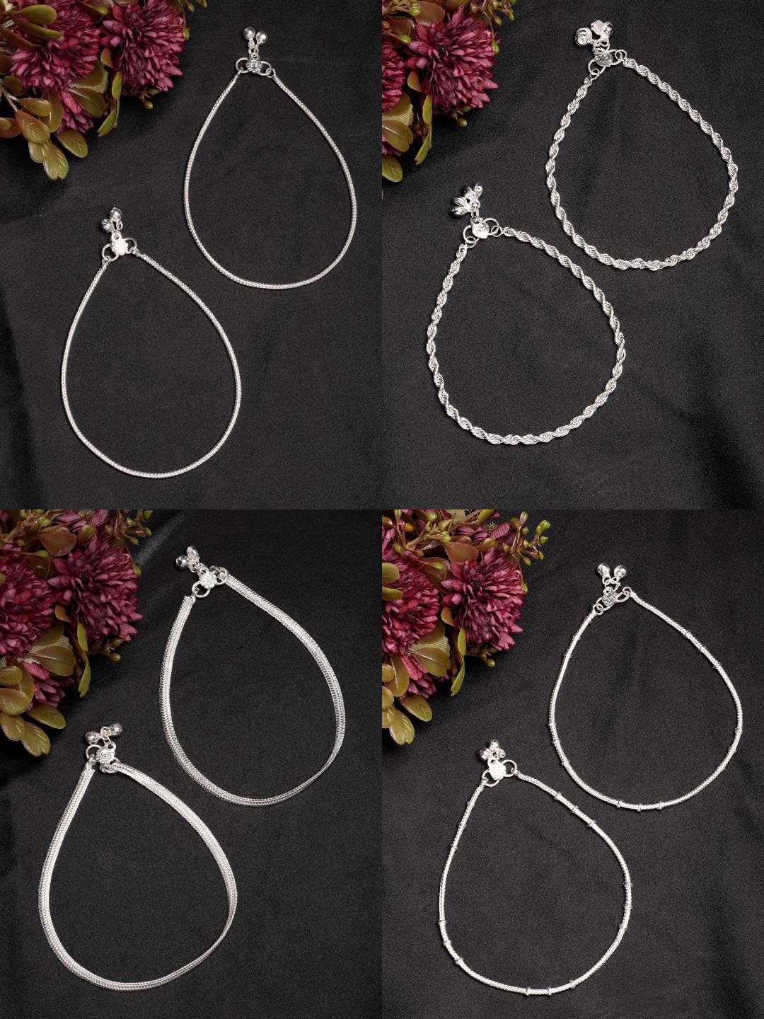 

Anouk Women Pair of 4 Silver Plated Anklets