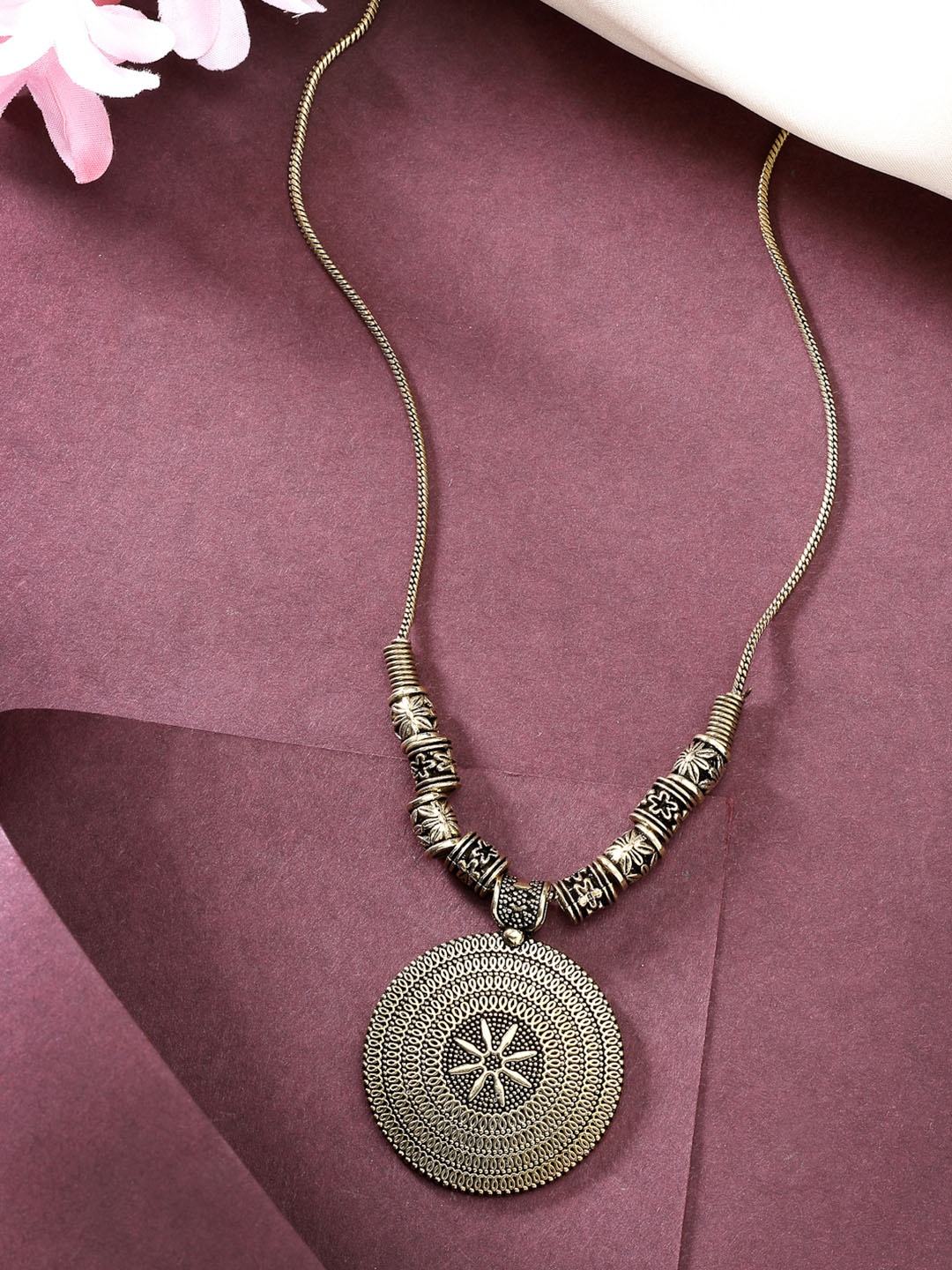 

Anouk Women Gold-Plated Circular Shape Pendant with Chain