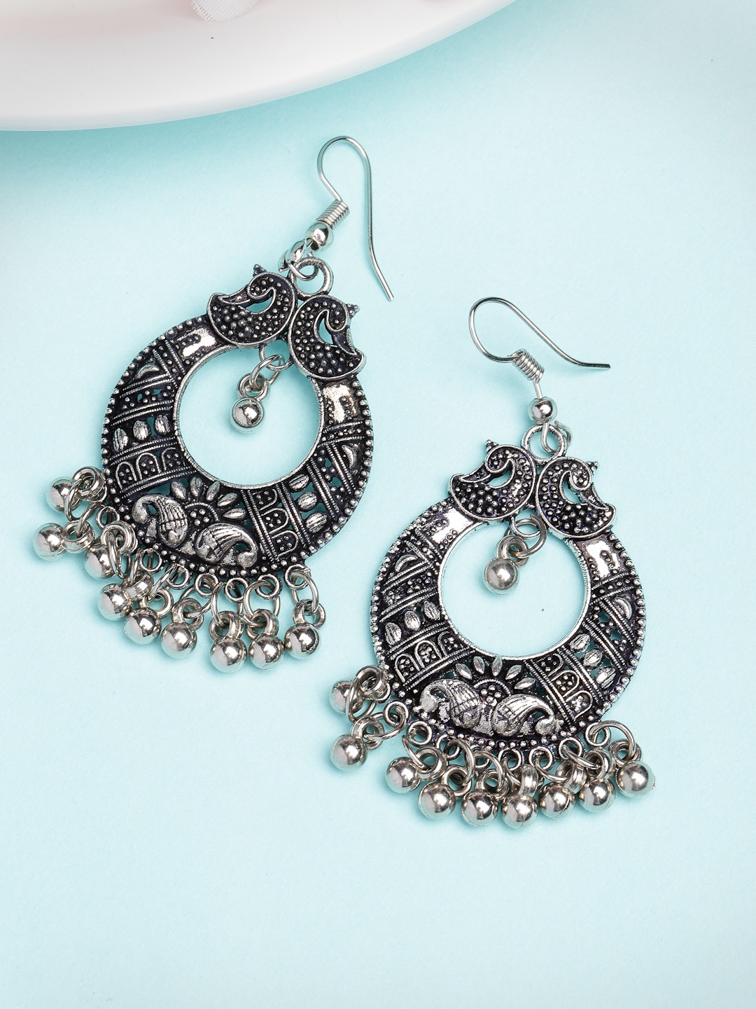 

Anouk Women Silver-Plated German Silver Oxidised Chandbali Earrings