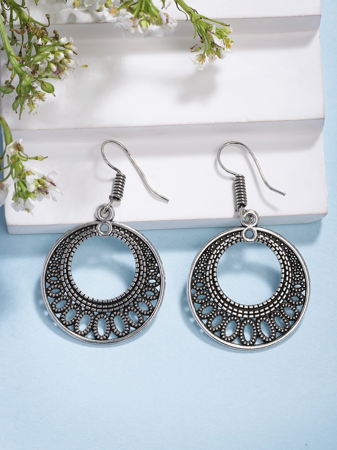 

Anouk Women Ethnic Oxidised Silver-Plated Chandbali Earrings