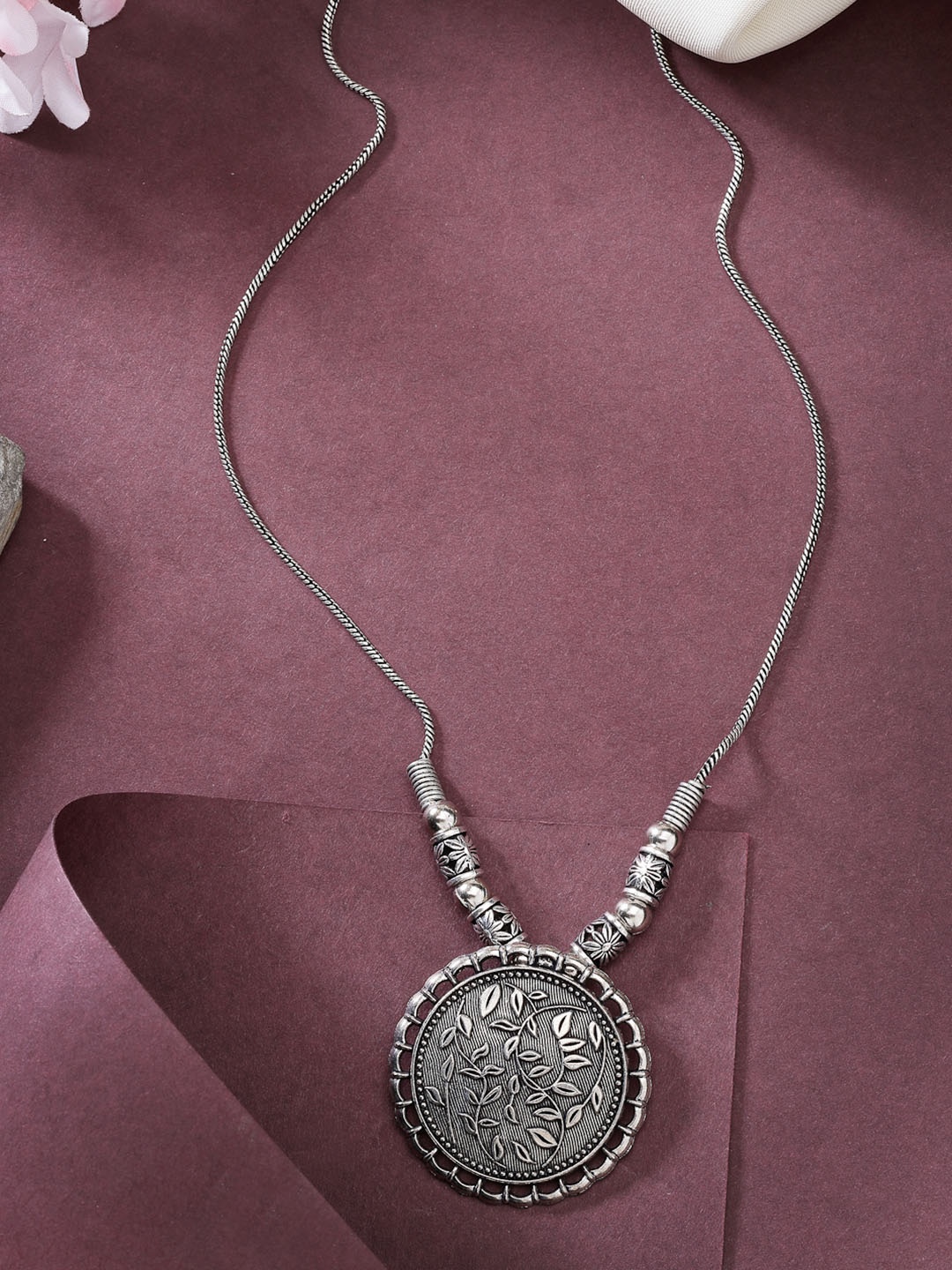 

Anouk Women Silver-Toned Circular Shape Pendant with Chain