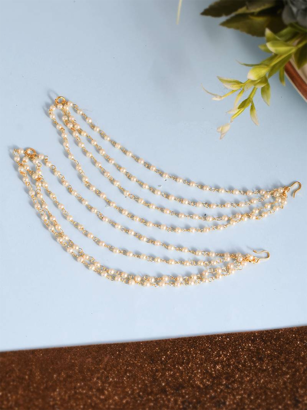 

Anouk Pearl Studded Classic Gold-Plated 4 Line Ear Chain Ear Cuff