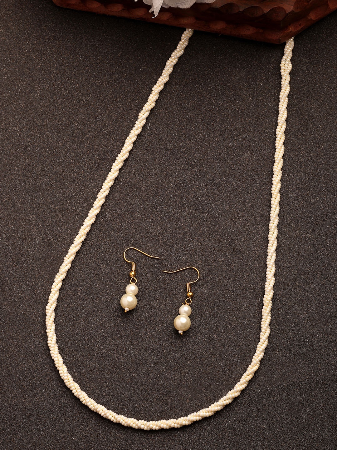 

Anouk Women Pearl Gold-Plated Long Necklace with Earrings