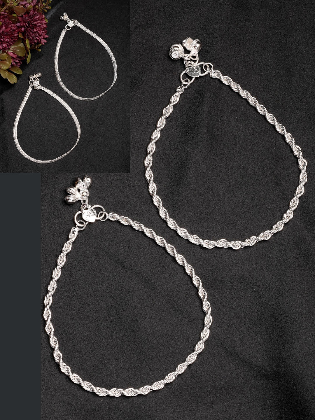 

Anouk Women Pair of 2 Silver-Plated Anklets