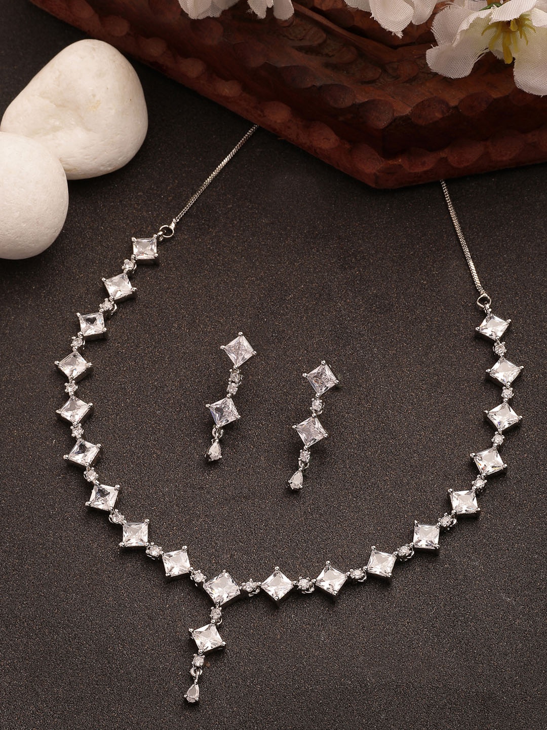

Anouk Women Silver-Plated CZ-Studded Brass Handcrafted Jewellery Set