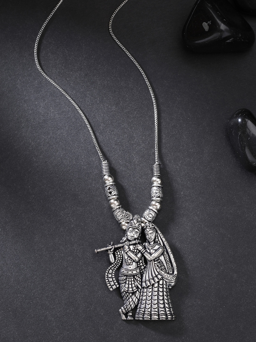 

Anouk Women Silver-Toned Radha Krishna Pendant & Chain