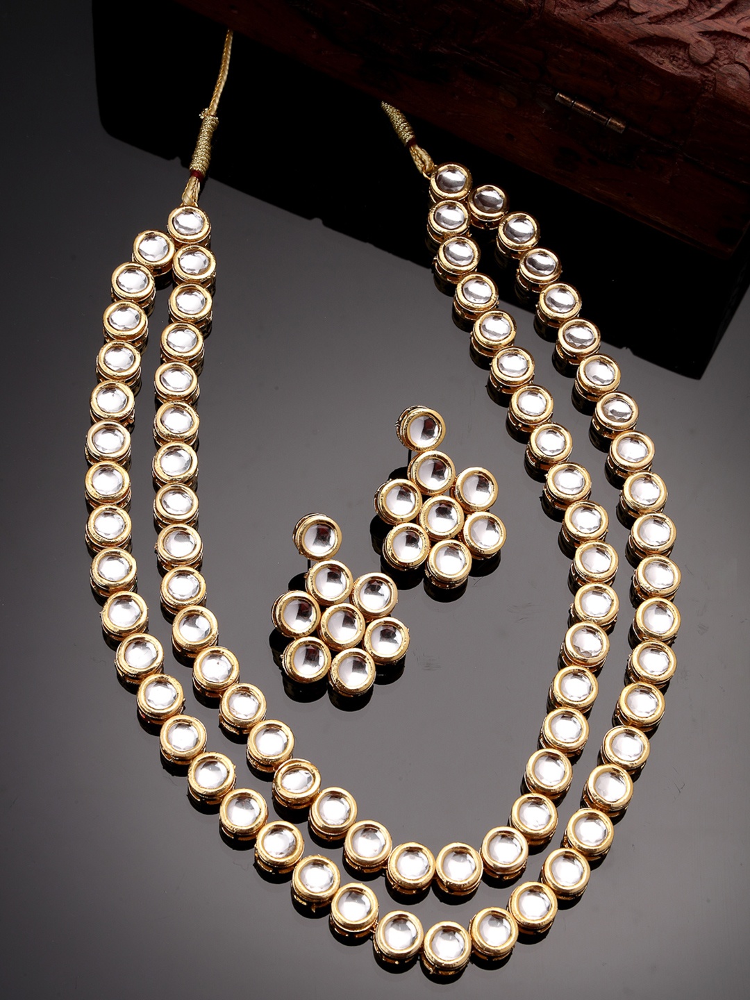 

Anouk Women Kundan Studded 2 Layered Necklace With Earring, Gold