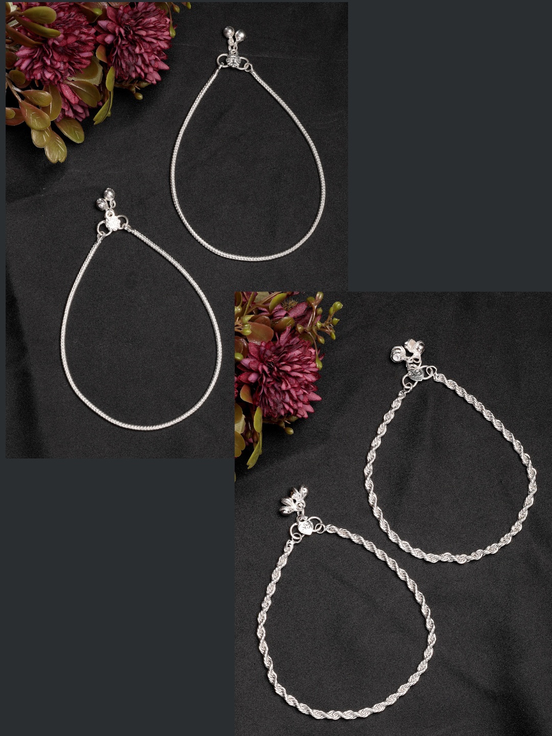 

Anouk Women Pair of 2 Silver Plated Anklets