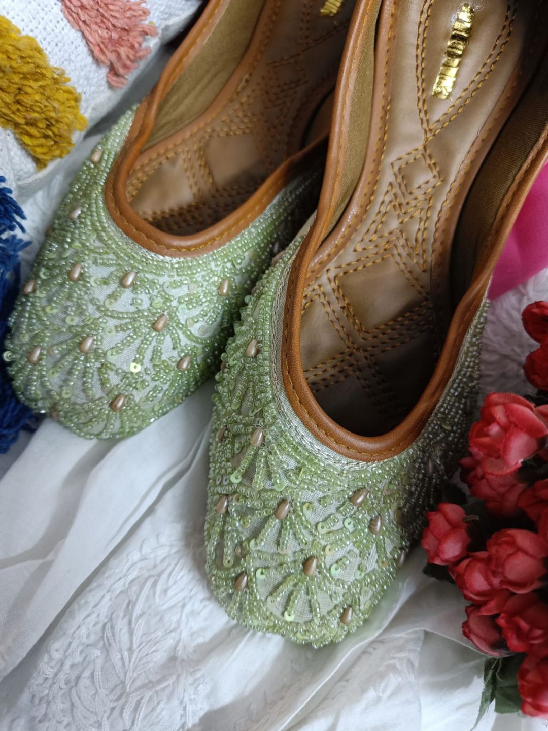 

Anouk Women Embellished Ethnic Mojaris Flats, Sea green