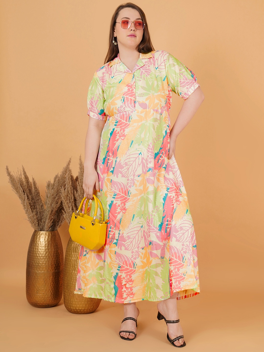 

Indietoga Floral Print Puff Sleeve Fit & Flare Maxi Dress, Multi