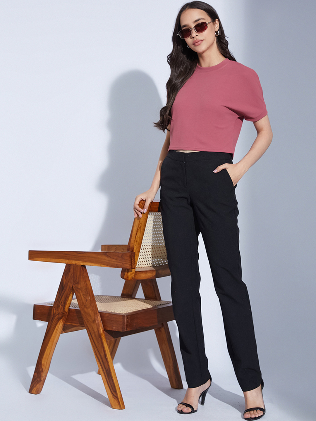 

Moda Rapido Kimono Sleeve Crop Top, Pink