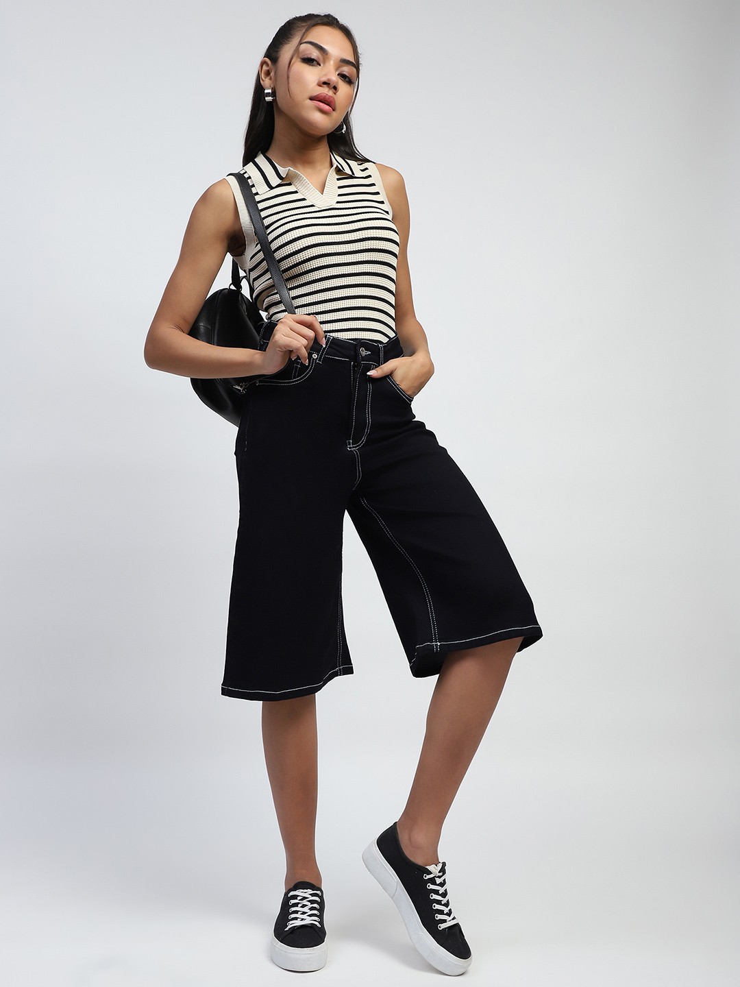 

Global Republic Women Smart Loose Fit High-Rise Easy Wash Culottes Trousers, Black