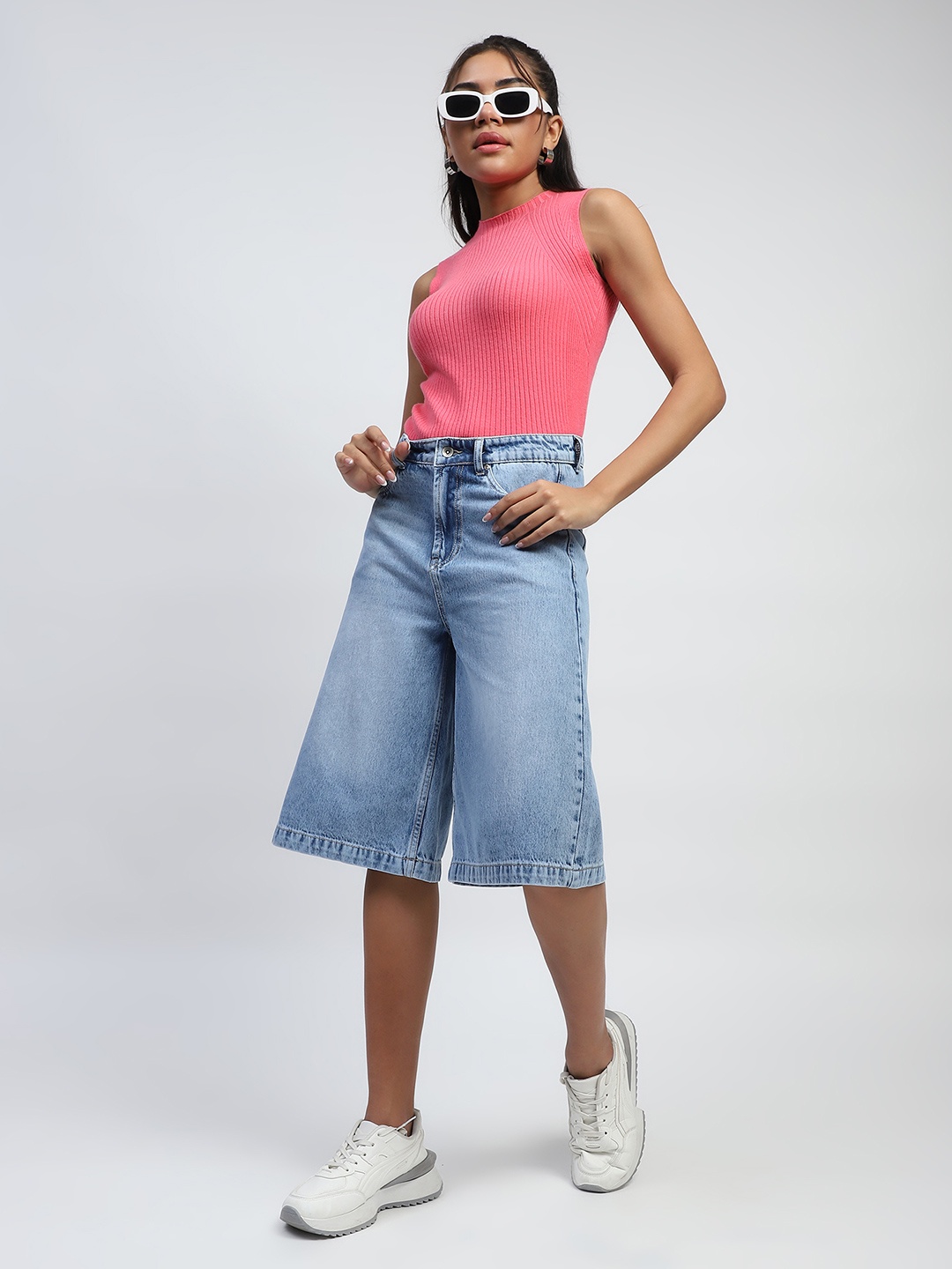 

Global Republic Women Smart Loose Fit High-Rise Easy Wash Culottes Trousers, Blue