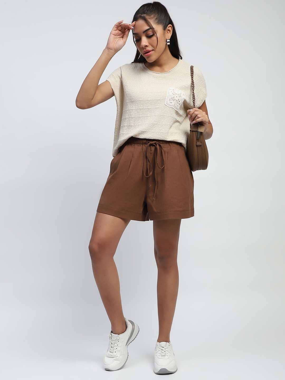 Global Republic Women Loose Fit High-Rise Outdoor Shorts, Brown