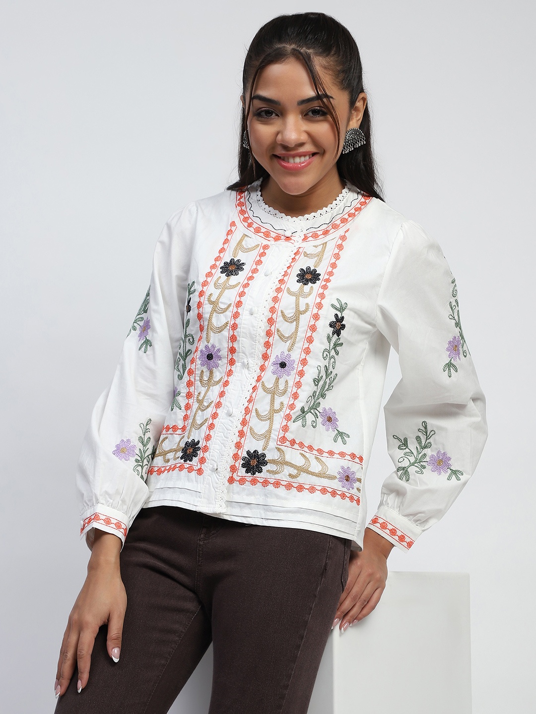 

Global Republic Women Comfort Opaque Casual Shirt, White