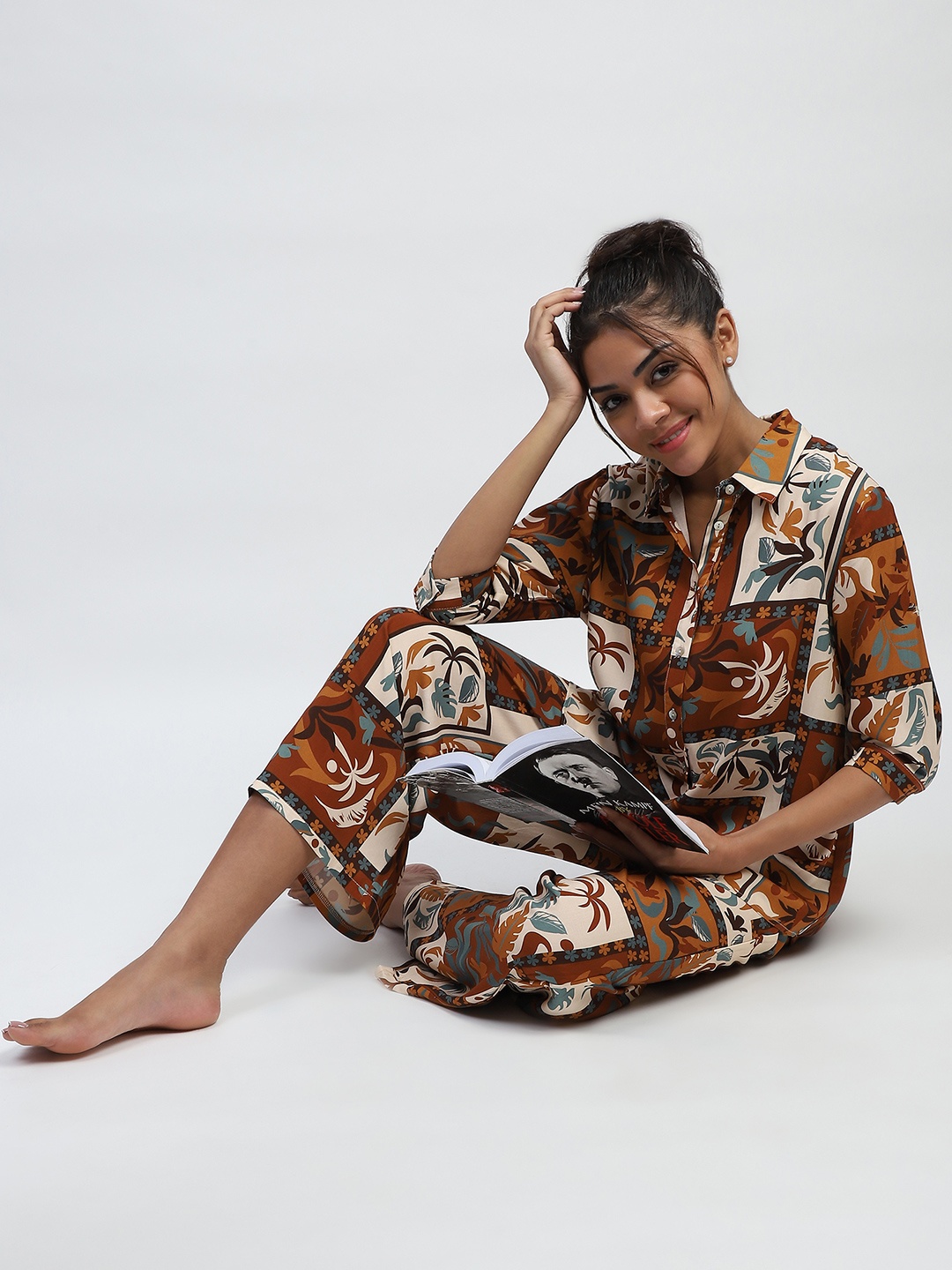 

Global Republic Women Comfort Opaque Printed Casual Shirt, Brown