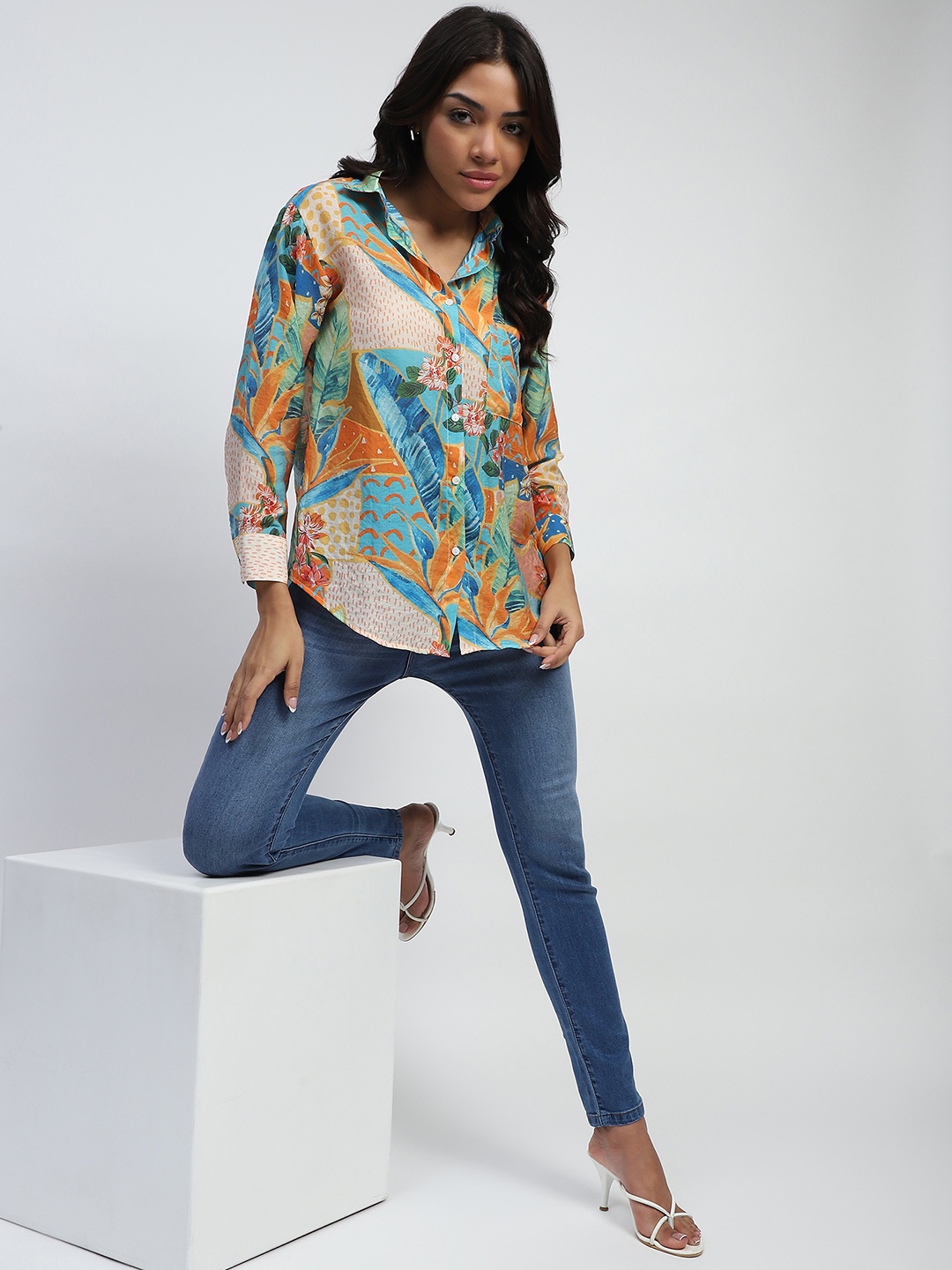 

Global Republic Women Comfort Floral Opaque Printed Casual Shirt, Green