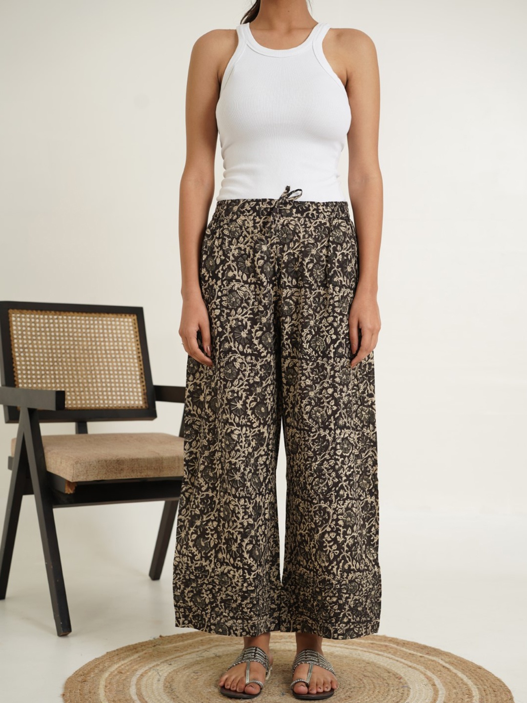 

GOODHAND Women Floral Printed Ethnic Palazzos, Brown