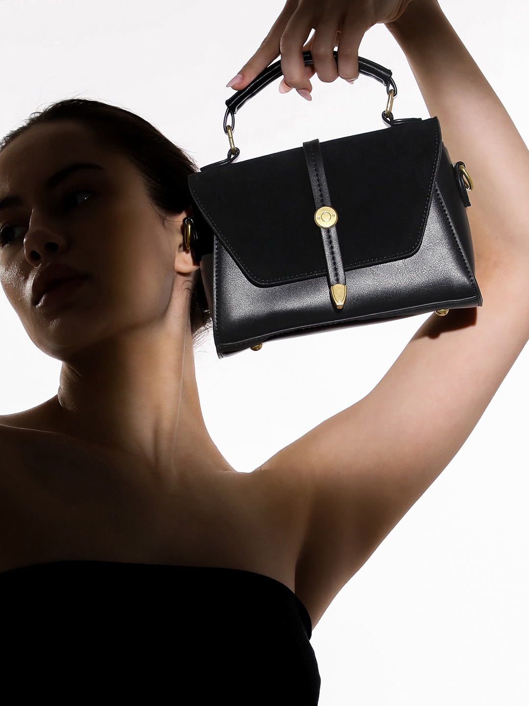 

HAUTE SAUCE by Campus Sutra Leather Structured Sling Bag, Black