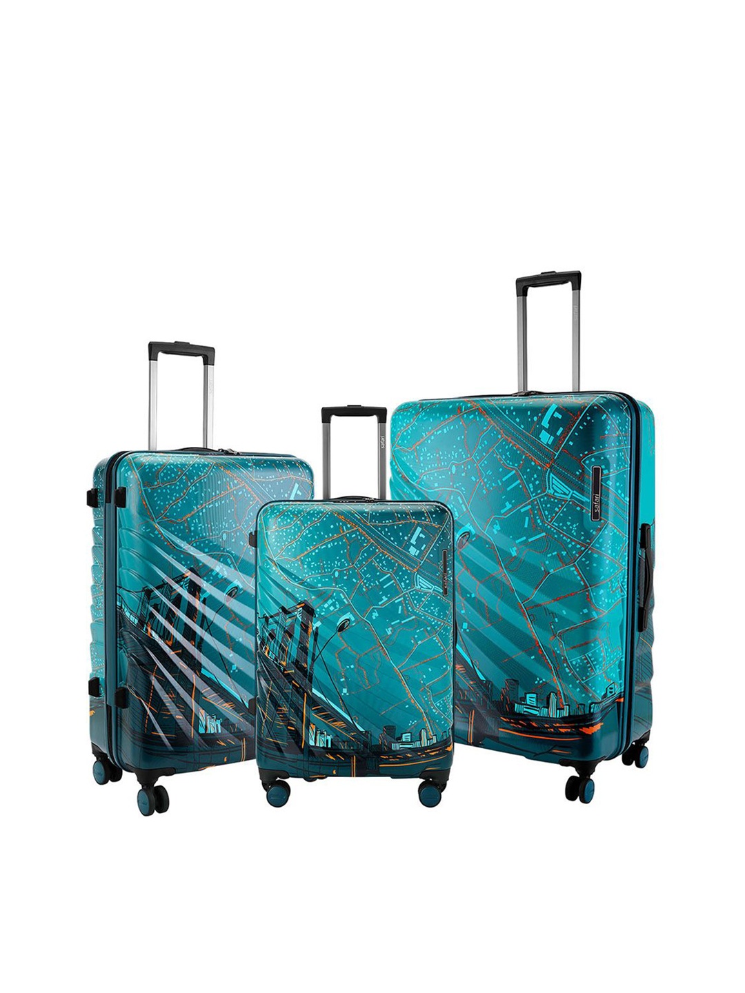 

Safari Select Brooklyn Set Of 3 Printed Hard-Sided Trolley Suitcase, Teal